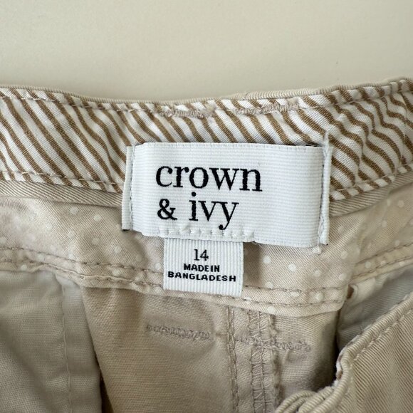 Crown & Ivy Womens Beige Chino Pants Size 14 Casual Stretch Cotton Blend - Picture 3 of 5